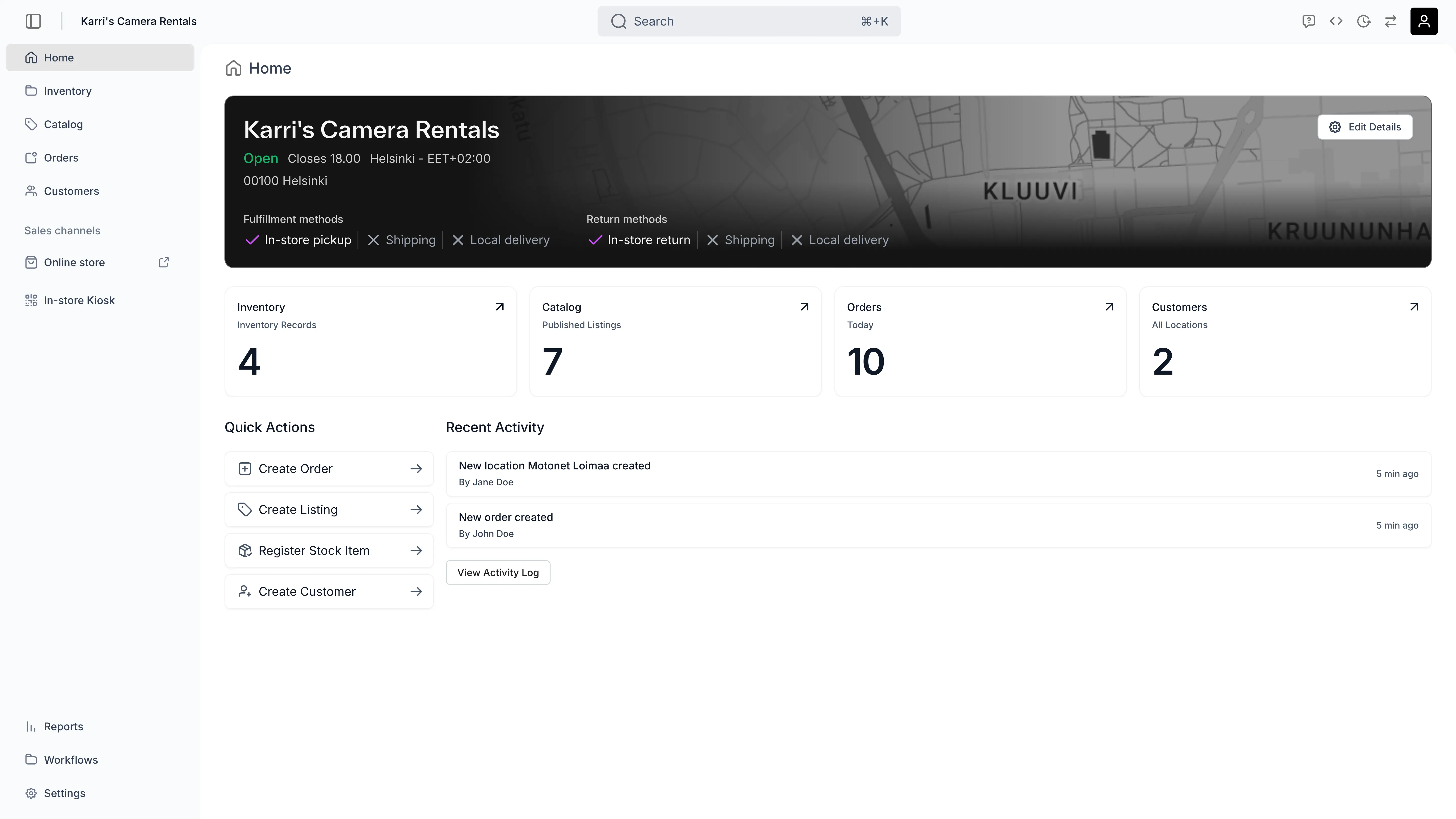 TWICE Commerce 2.0 admin homepage